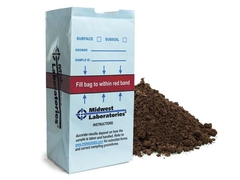 Soil sample bag from Midwest Laboratories